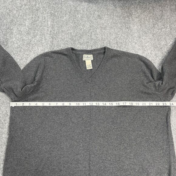 LL Bean Cotton Cashmere Sweater Mens Size Large Long Sleeve V Neck Dark Gray - Picture 4 of 7